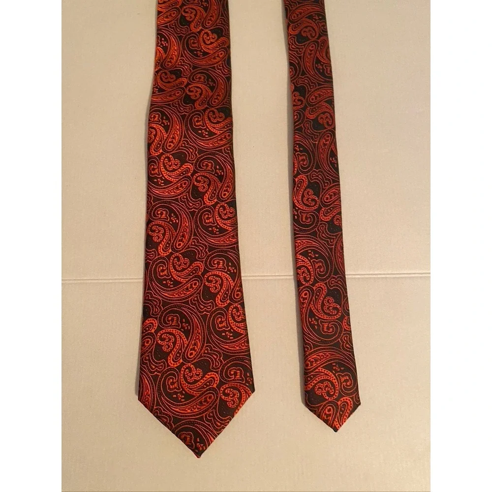 DiBanGu Mens Silk Necktie Orange Black Paisley Woven Hand Tailored Italian Style